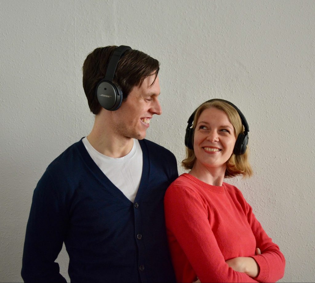 Lena and Daniel with headphones